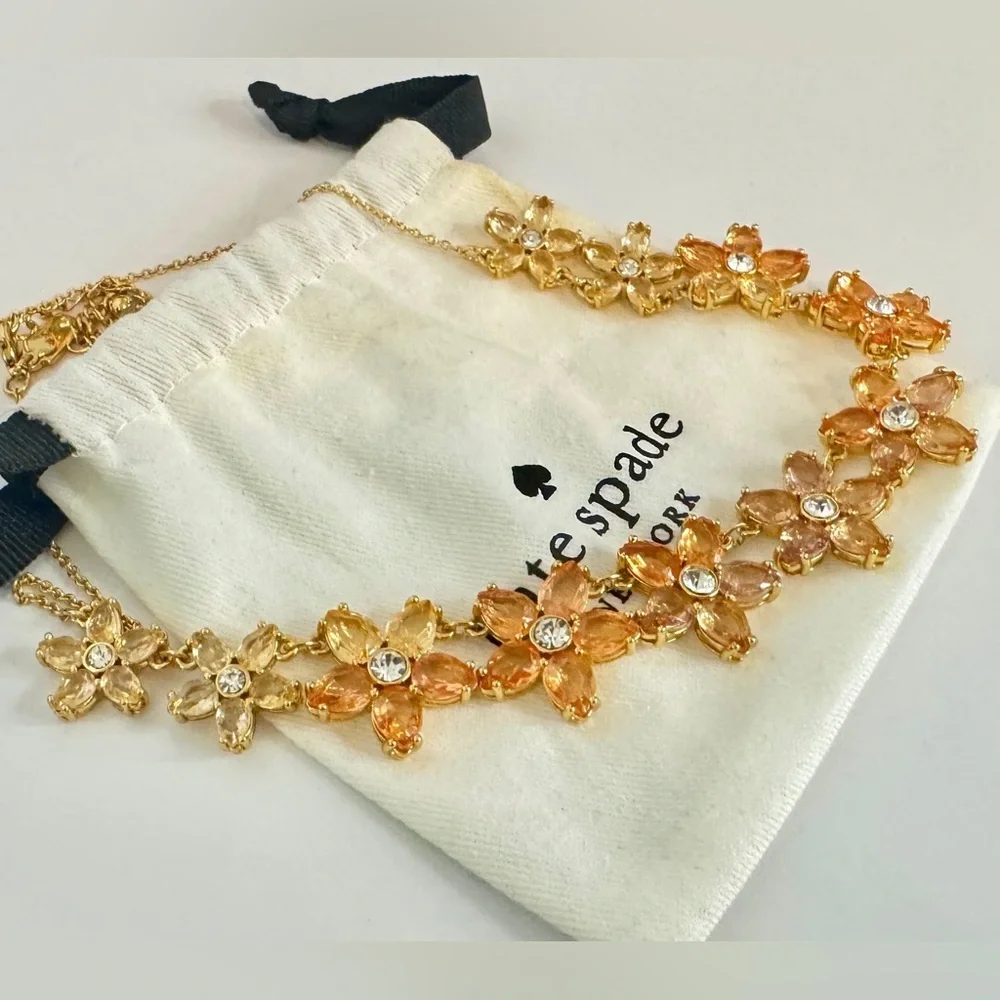 Kate Spade New York Gold-Plated Peachy Floral Crystal Necklace (15-18”)